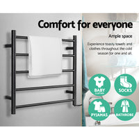 Thumbnail for Devanti Electric Heated Towel Rail Rack 5 Bars Wall Mounted Clothes Dry Warmer