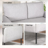 Thumbnail for Artiss Armchair 2-Seater Sofa Pillow Linen Grey