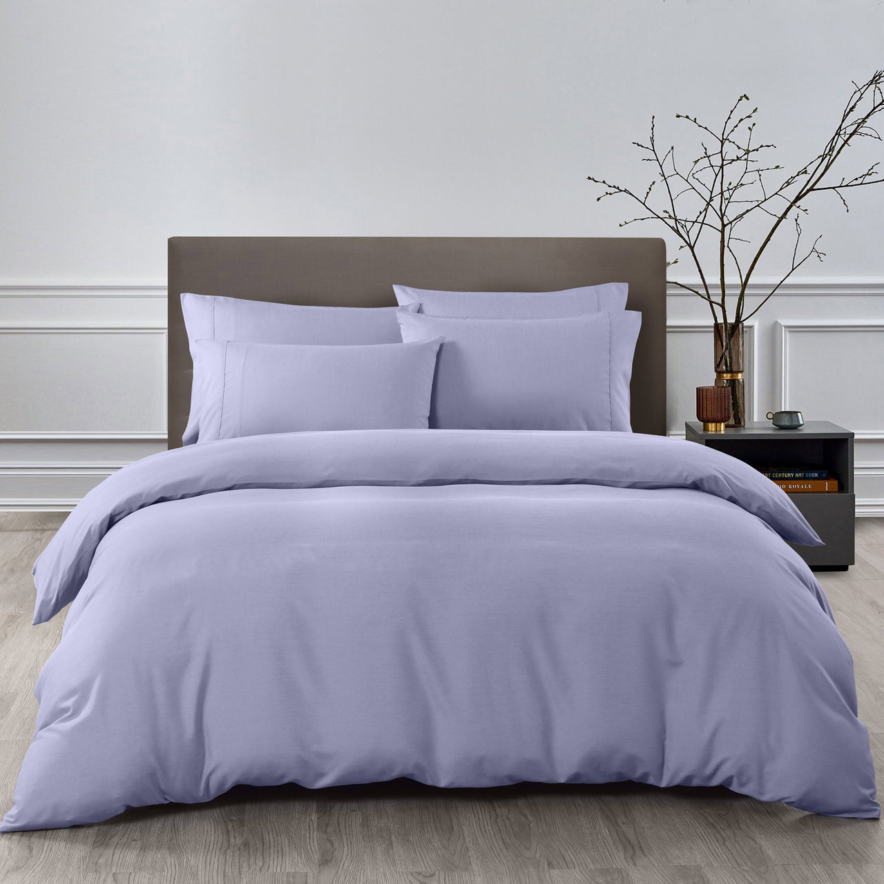 Royal Comfort 2000TC 6 Piece Bamboo Sheet & Quilt Cover Set Cooling Breathable - King - Lilac Grey