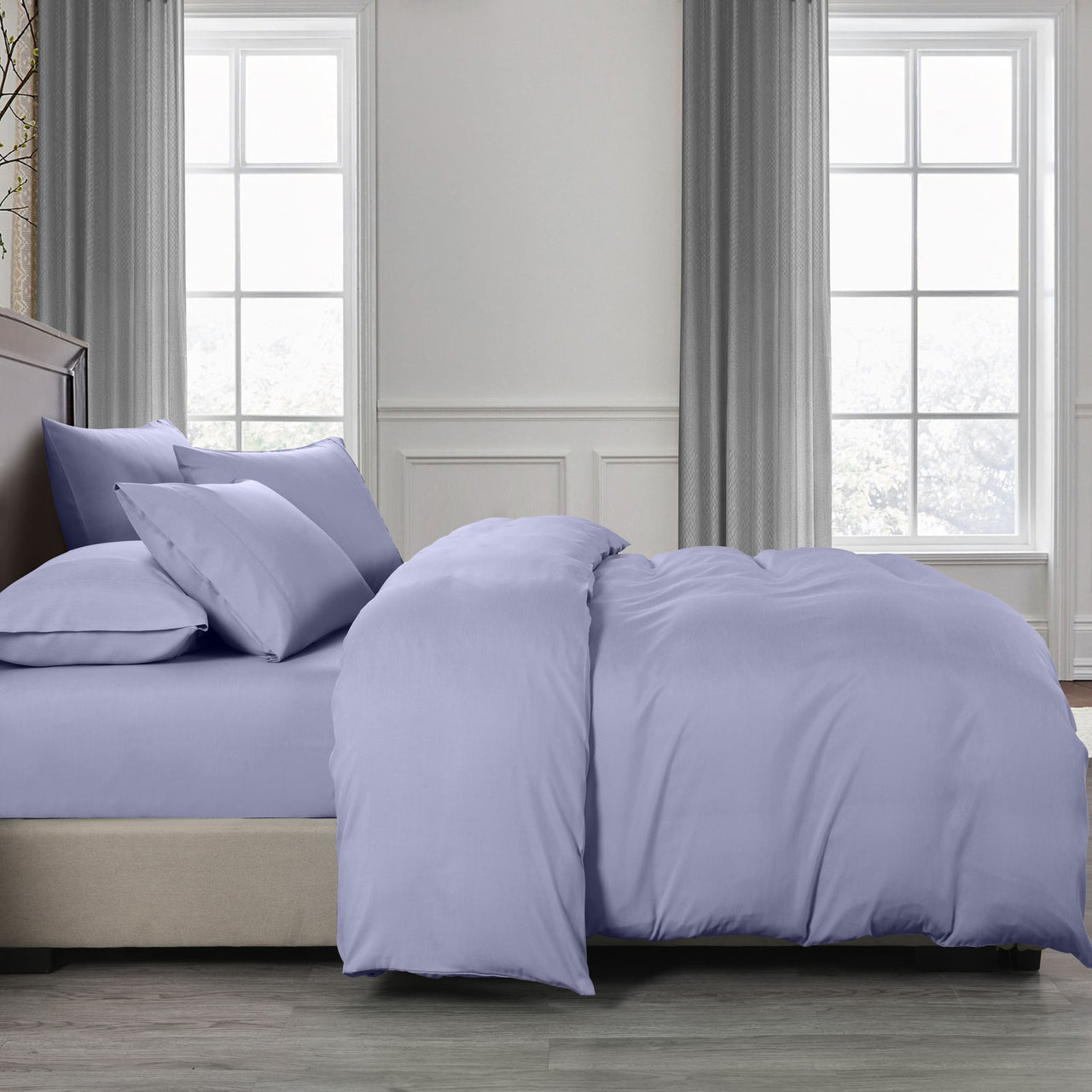 Royal Comfort 2000TC 6 Piece Bamboo Sheet & Quilt Cover Set Cooling Breathable - King - Lilac Grey