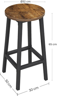 Thumbnail for Set of 2 Bar Stools with Sturdy Steel Frame Rustic Brown and Black 65 cm Height