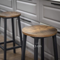 Thumbnail for Set of 2 Bar Stools with Sturdy Steel Frame Rustic Brown and Black 65 cm Height