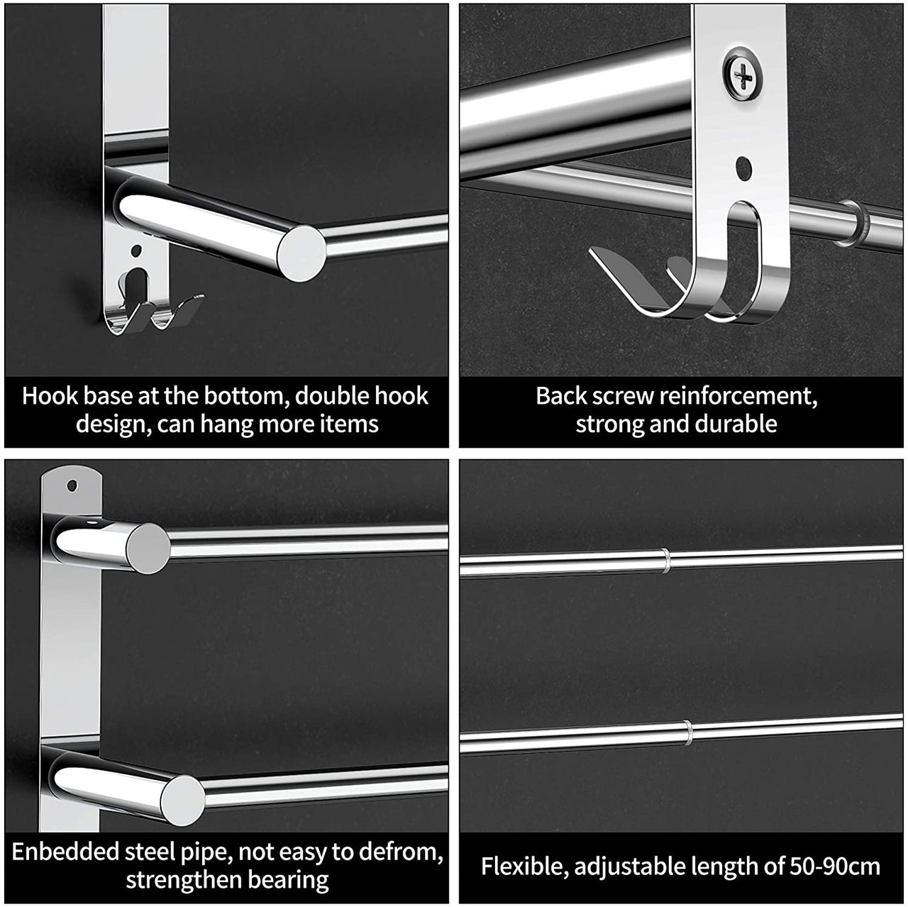 Stretchable 45-75 cm Towel Bar for Bathroom and Kitchen (Two Bars)