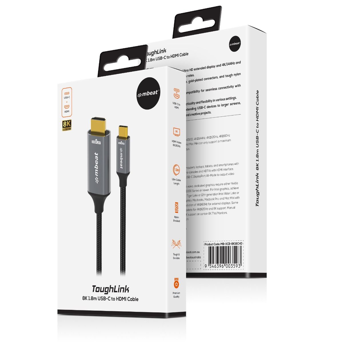 mbeat Tough Link 8K 1.8m USB-C to HDMI Cable