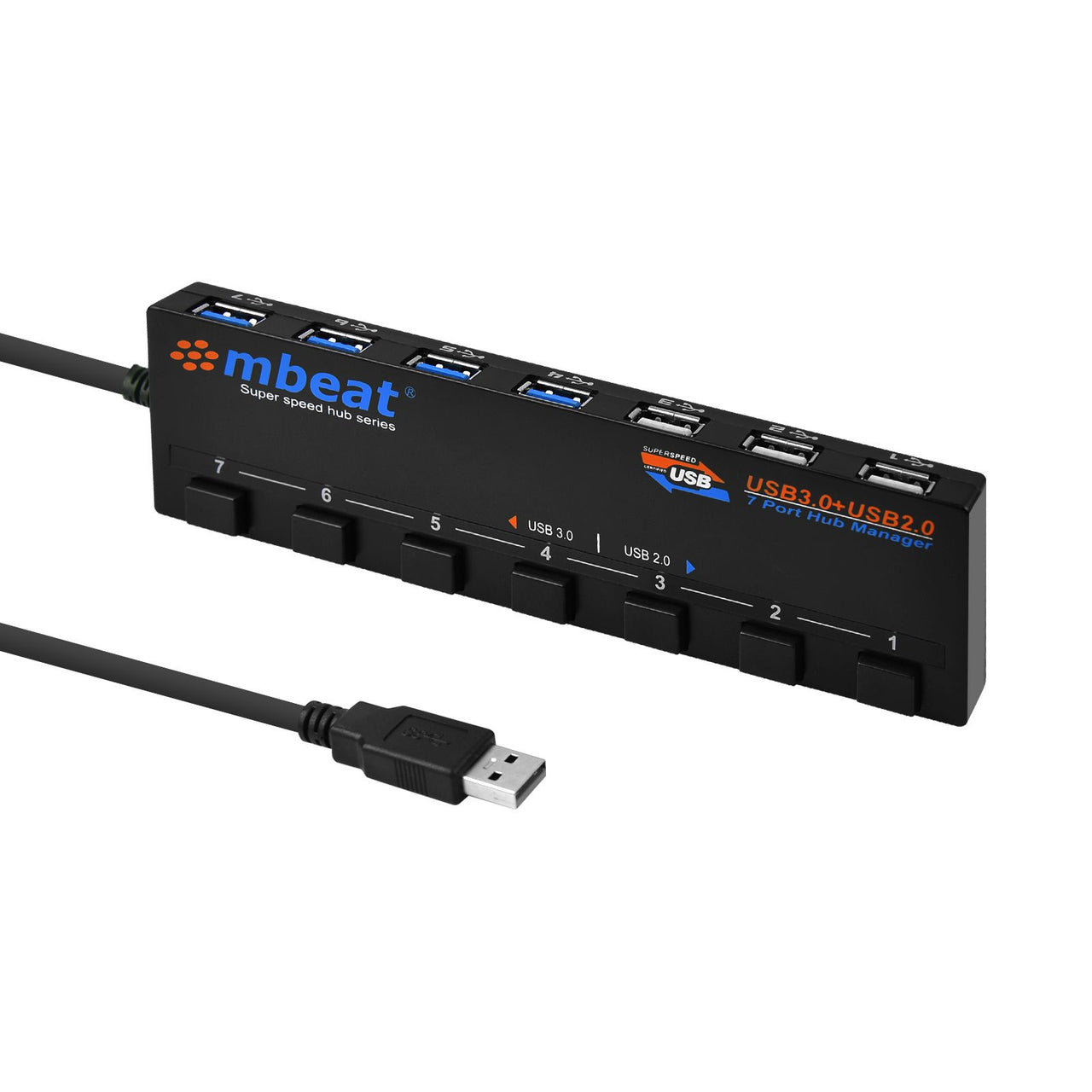 mbeat 7-Port USB 3.0 and USB 2.0 Hub Manager With Switches