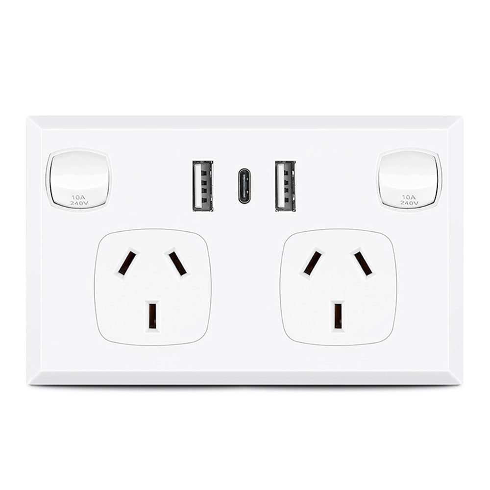 5PCS Double Power Point Dual USB+Type-C GPO Fast Charge 3.6 amp Wall Outlet