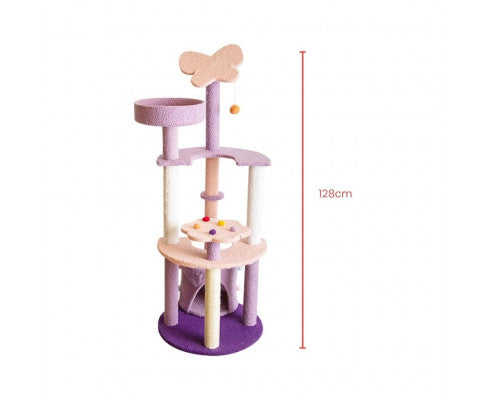 128cm Butterfly Plush Cat Condo Cat Tree in Pink Purple-1