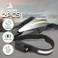 Thumbnail for KILIROO 2PCS LED Rechargeable Headlamp with Motion Sensor (Black and Yellow)