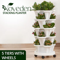 Thumbnail for NOVEDEN 5 Tier Stacking Planter Vertical Garden with Heavy Duty Trolley Wheels (45cm) NE-SP-100-TE