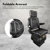 Thumbnail for RYNOMATE Adjustable Suspension Seat with Foldable Armrest for Heavy Machinery (Black) RNM-TS-100-YF