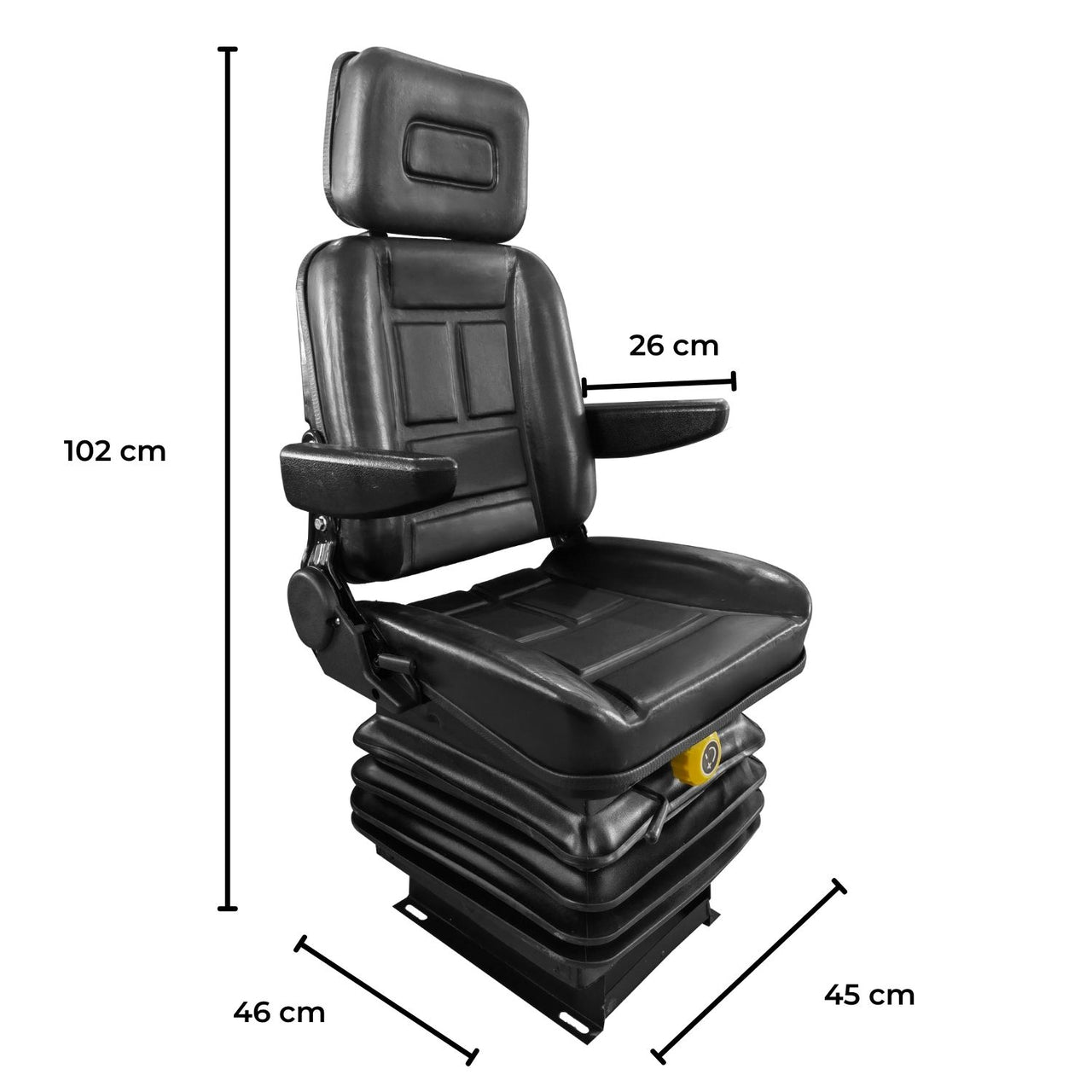 RYNOMATE Adjustable Suspension Seat with Foldable Armrest for Heavy Machinery (Black) RNM-TS-100-YF