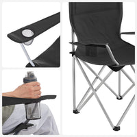 Thumbnail for SONGMICS Set of 2 Folding Camping Outdoor Chairs with Armrests and Cup Holders Black