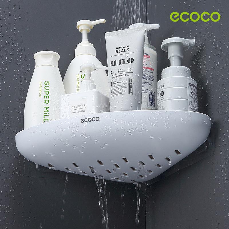 Ecoco Bathroom Corner Shower Shelf Corner Shower Caddy Shower Storage Organizer Wall Mounted for Bathroom, Kitchen, Toilet Black