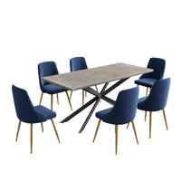 Thumbnail for Dining Delight: Rectangular Table and Navy Velvet Chairs Dining Set
