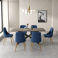 Thumbnail for Dining Delight: Rectangular Table and Navy Velvet Chairs Dining Set