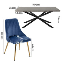 Thumbnail for Dining Delight: Rectangular Table and Navy Velvet Chairs Dining Set