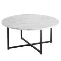 Thumbnail for White Marble Effect Round Coffee Table with Black Legs