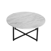 Thumbnail for White Marble Effect Round Coffee Table with Black Legs