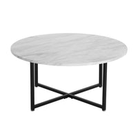 Thumbnail for White Marble Effect Round Coffee Table with Black Legs