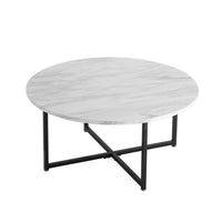 Thumbnail for White Marble Effect Round Coffee Table with Black Legs