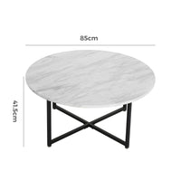 Thumbnail for White Marble Effect Round Coffee Table with Black Legs