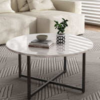 Thumbnail for White Marble Effect Round Coffee Table with Black Legs