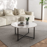 Thumbnail for White Marble Effect Round Coffee Table with Black Legs