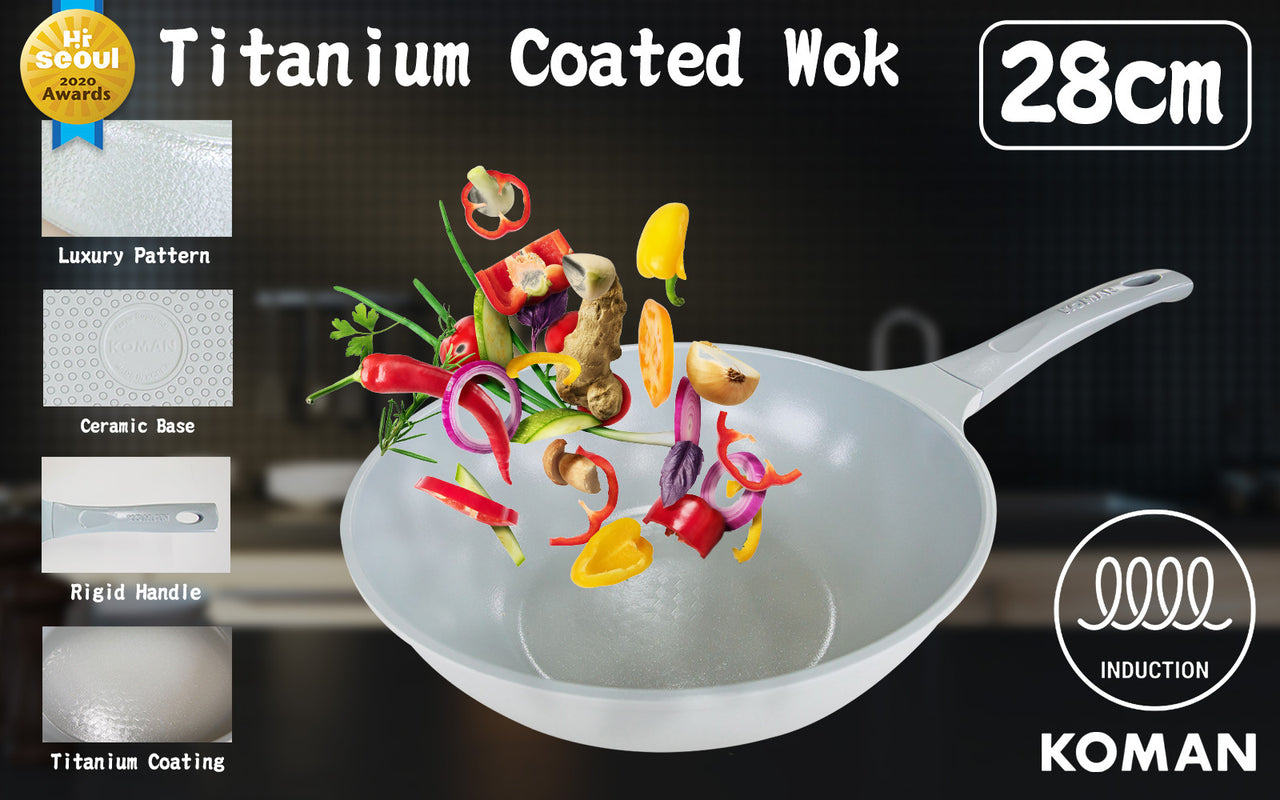 KOMAN Shinewon Vinch IH Wok Wokpan 28cm Non-stick Induction Ceramic GREY