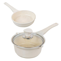 Thumbnail for Sauce Pot Frying Pan w/ a Lid Set Non-Stick Stone Induction IH Frypan 16cm IVORY