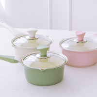 Thumbnail for Sauce Pot Frying Pan w/ a Lid Set Non-Stick Stone Induction IH Frypan 16cm IVORY