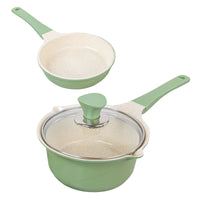 Thumbnail for Sauce Pot Frying Pan w/ a Lid Set Non-Stick Stone Induction IH Frypan 16cm OLIVE