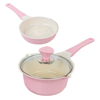 Thumbnail for Sauce Pot Frying Pan w/ a Lid Set Non-Stick Stone Induction IH Frypan 16cm PINK