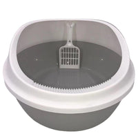 Thumbnail for YES4PETS 2 x Grey Round Portable Cat Toilet Litter Box Tray with Scoop