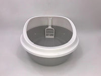 Thumbnail for YES4PETS 2 x Grey Round Portable Cat Toilet Litter Box Tray with Scoop