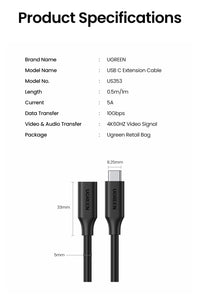 Thumbnail for UGREEN 10387 USB-C Extension Cable 1M