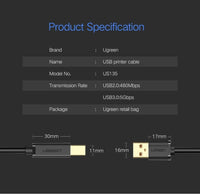 Thumbnail for UGREEN 20846 USB 2.0 Printer Cable 1M