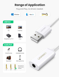 Thumbnail for UGREEN USB A Male to 3.5 mm Aux Cable (White)