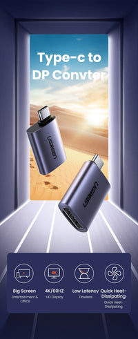 Thumbnail for UGREEN 70451 USB-C Male to DP Female Adapter Aluminium Case 4K/2K 60Hz (Dark Gray)