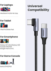 Thumbnail for UGREEN 80714 USB-C 2.0 to Angle USB-C Cable Black 3M