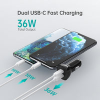 Thumbnail for CHOETECH TC0008-BK Dual USB-C 36W Car Charger Adapter Black