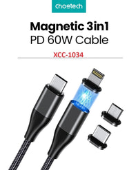 Thumbnail for CHOETECH XCC-1034 60W C to C 1M Cable with 3 Replaceable Connecter