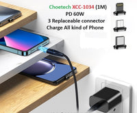 Thumbnail for CHOETECH XCC-1034 60W C to C 1M Cable with 3 Replaceable Connecter