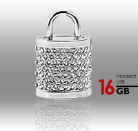 Thumbnail for 16GB Crystal Lock Pendant USB Flash Drive Pen Stick Memory (Silver)