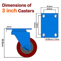 Thumbnail for 3 inch Heavy Duty Casters Lockable Caster Wheel Swivel Casters Castor with Brakes for Furniture and Workbench Cart