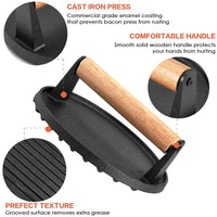 Thumbnail for Heavy Duty Round Cast Iron Grill Burger Press Pre-Seasoned Steak Griddle BBQ Grilling