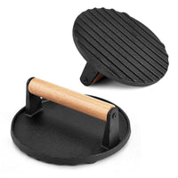 Thumbnail for Heavy Duty Round Cast Iron Grill Burger Press Pre-Seasoned Steak Griddle BBQ Grilling