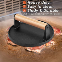 Thumbnail for Heavy Duty Round Cast Iron Grill Burger Press Pre-Seasoned Steak Griddle BBQ Grilling