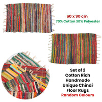 Thumbnail for Set of 2 Random Colour Hand Made Cotton Rich Chindi Floor Rugs 60 x 90 cm