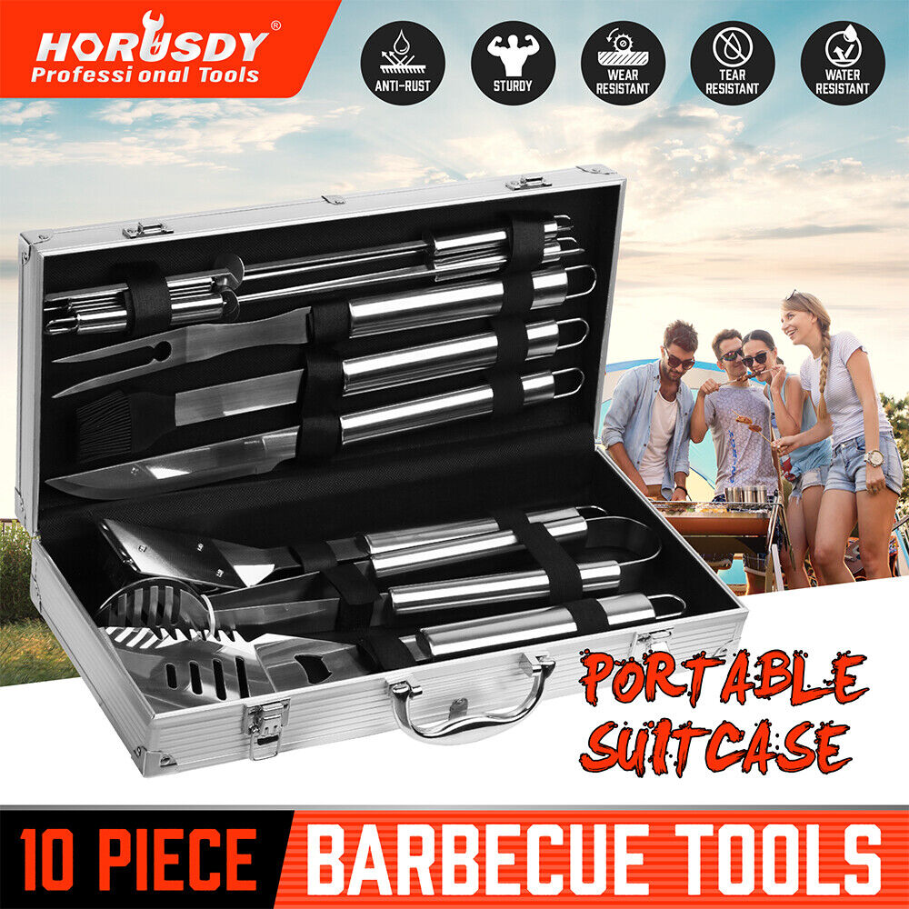 10Pcs BBQ Tool Set Stainless Steel Outdoor Barbecue Aluminium Grill Cook kitchen