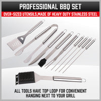 Thumbnail for 10Pcs BBQ Tool Set Stainless Steel Outdoor Barbecue Aluminium Grill Cook kitchen